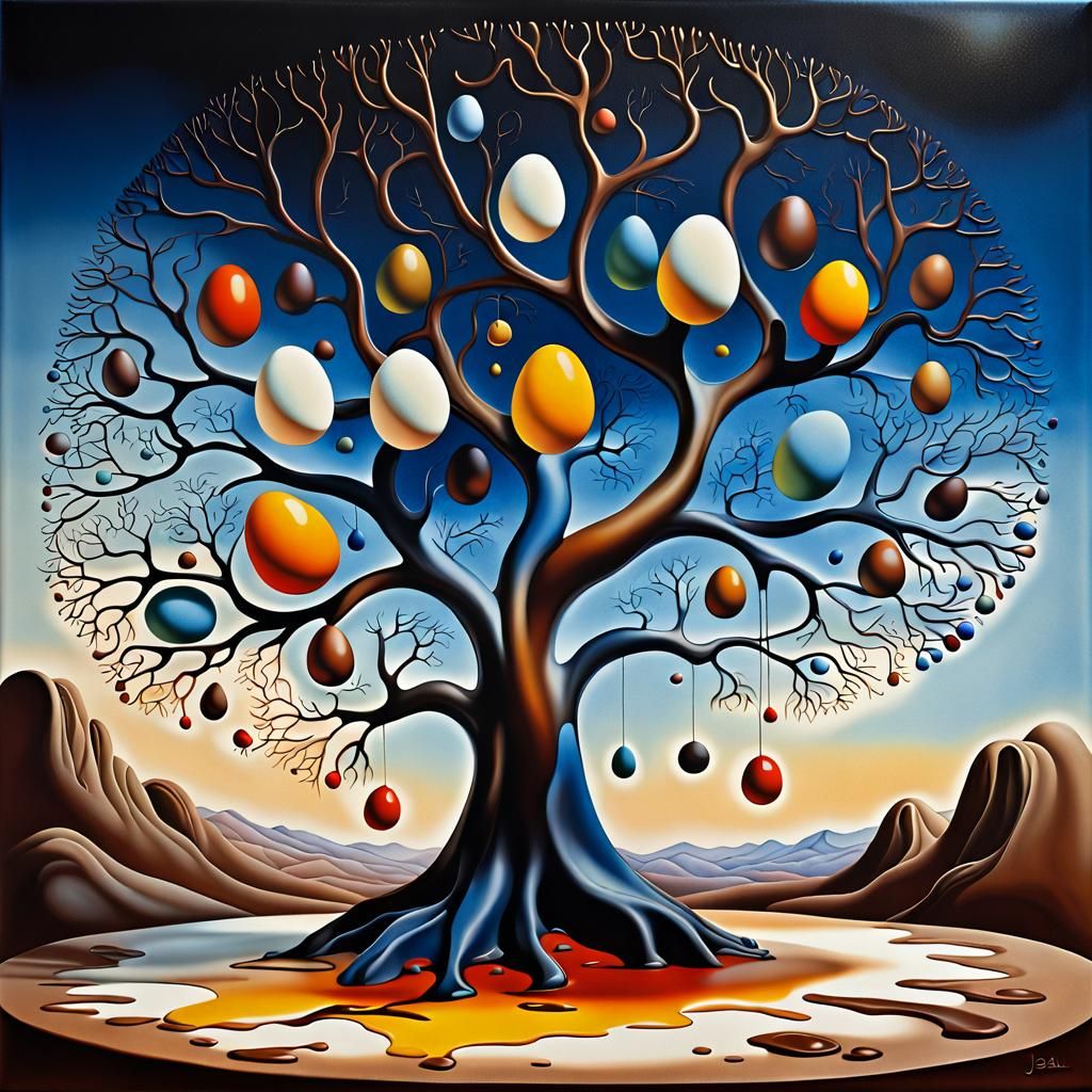 Surreal Chocolate Tree Emerges from Whimsical Landscape