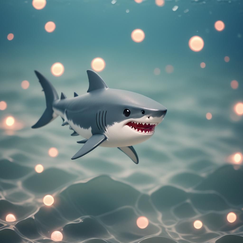 Cute Chibi Shark Swims in the Ocean
