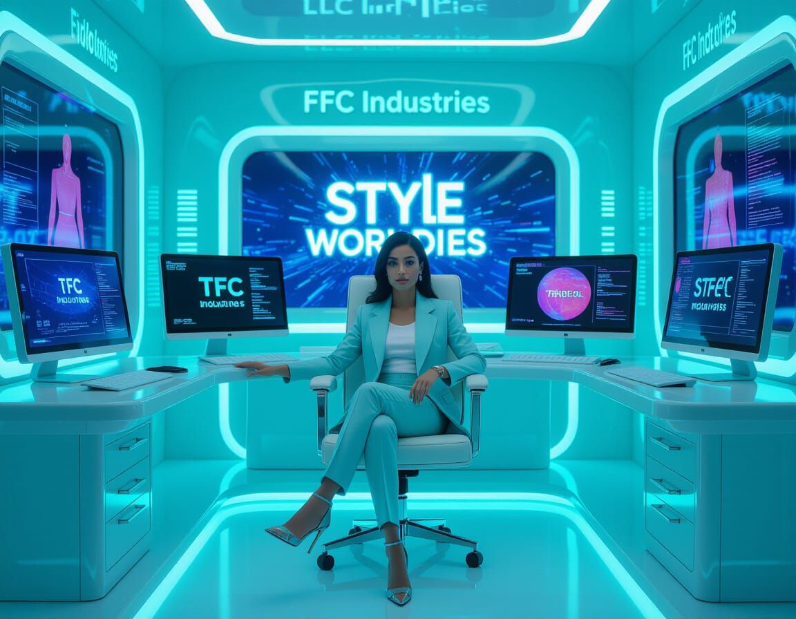 Futuristic Entrepreneur in Pastel Control Room