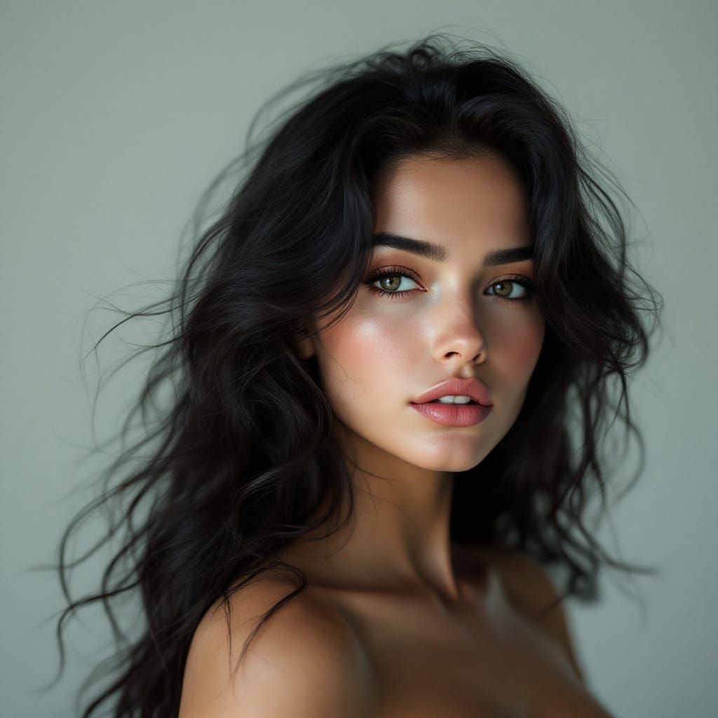 Hyper-Realistic Portrait of a Beautiful Woman with Thick Wav...