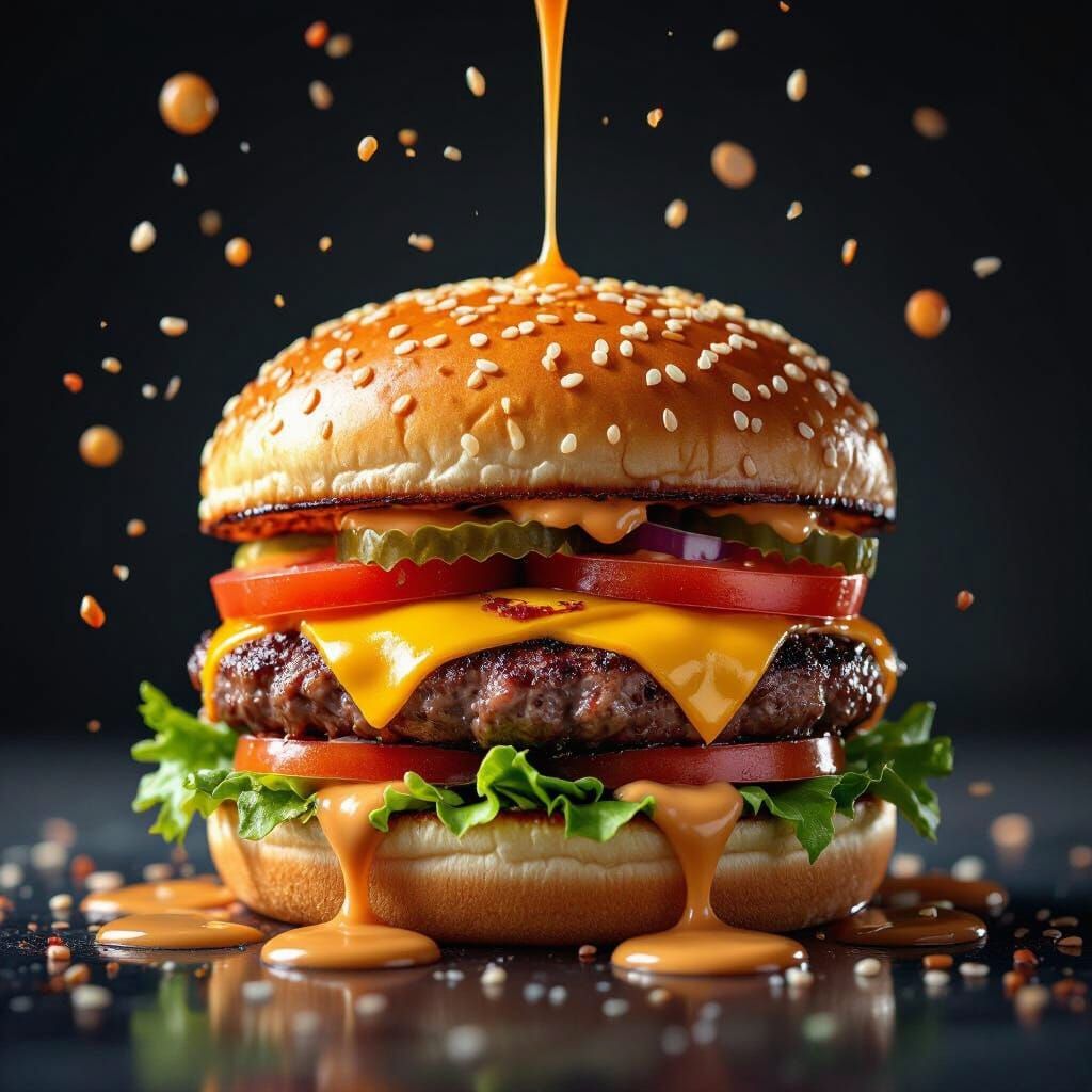 Mouthwatering Gourmet Burger with Dripping Sauce