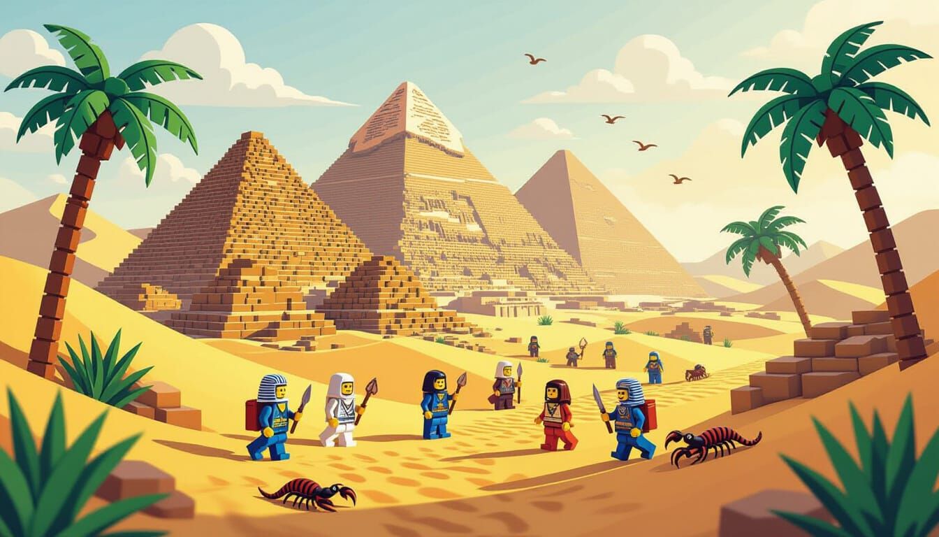 LEGO Egyptian Adventure Scene with Mummies and Archaeologist...