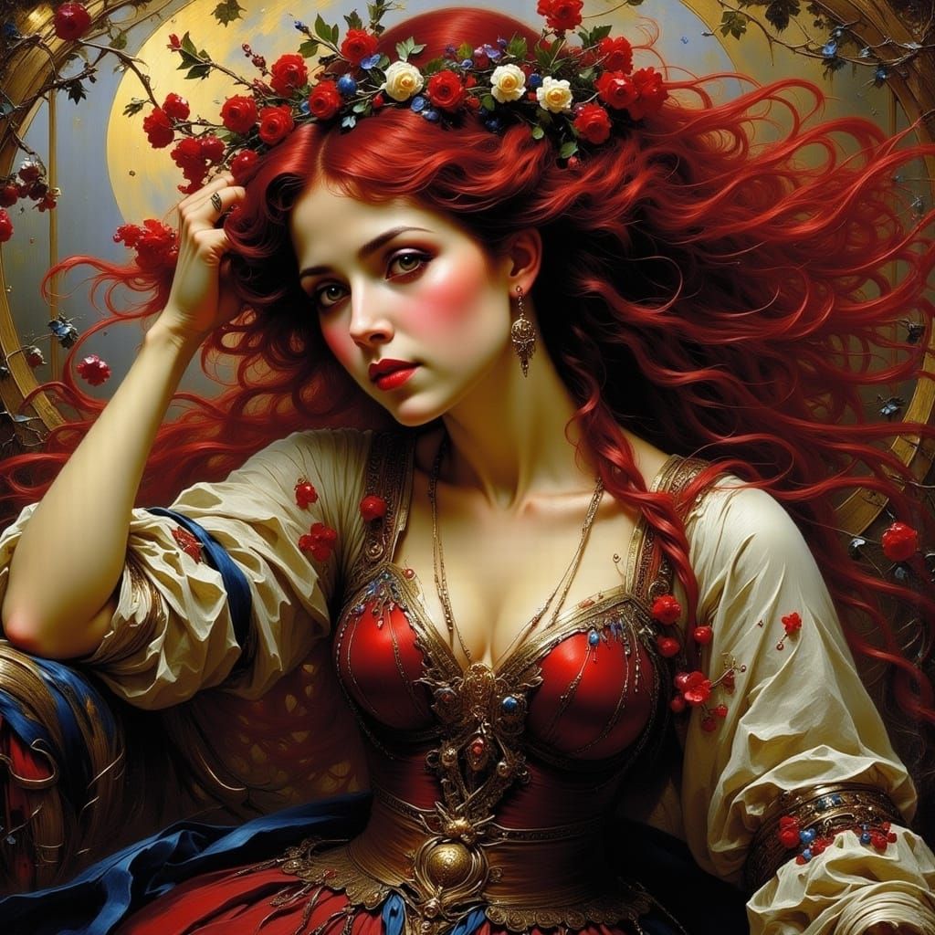 Glowing Goddess with Dark Red Locks