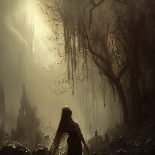 Ethereal Witch Amidst Spider Forest in Majestic Digital Illu...