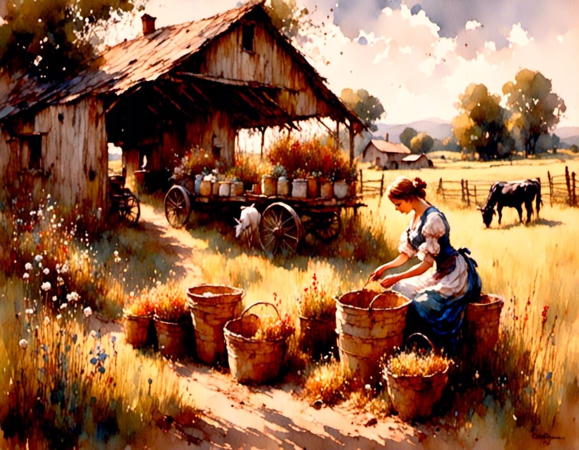 Rustic Milkmaid in American Countryside