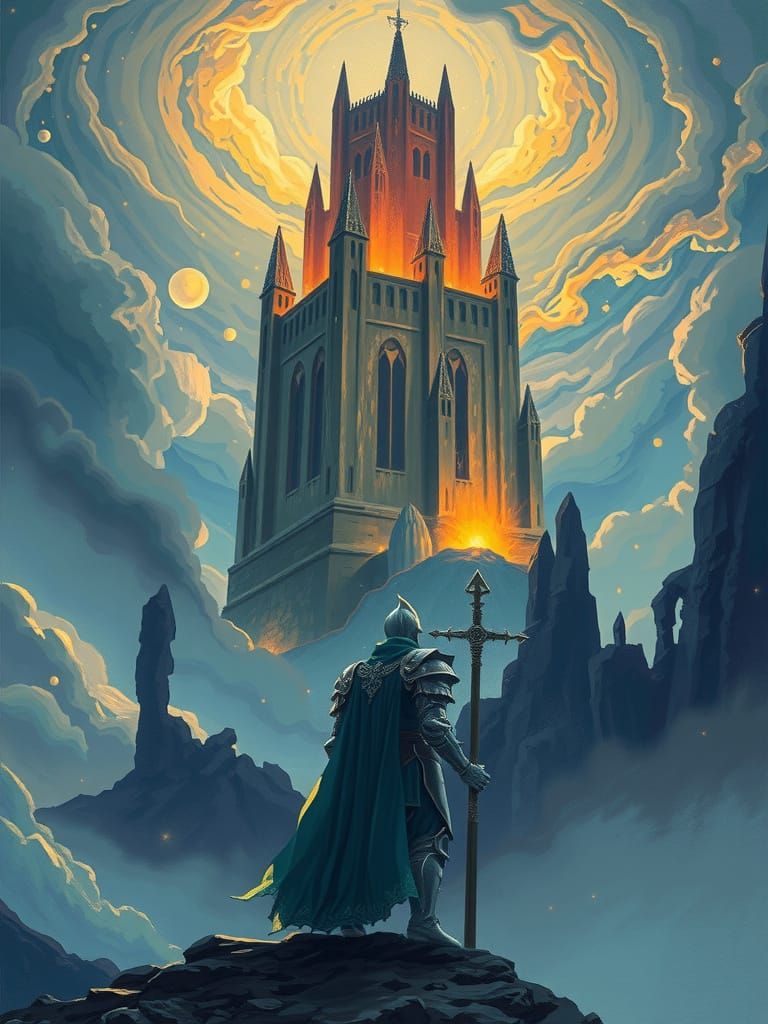 Crystal Knight Guarding Bioluminescent Fortress, Neo-Impress...