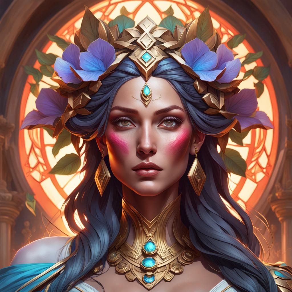 Enchanting Goddess with Triadic Colors and Dynamic Lighting