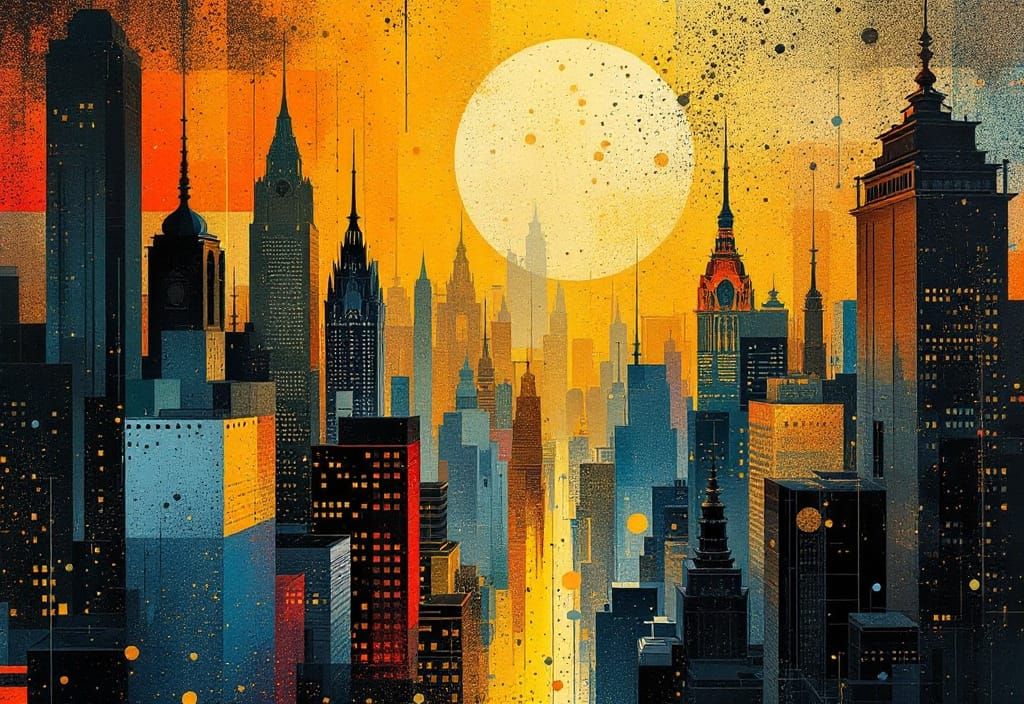 Glamorous Metropolis in Geometric Art Nouveau Style