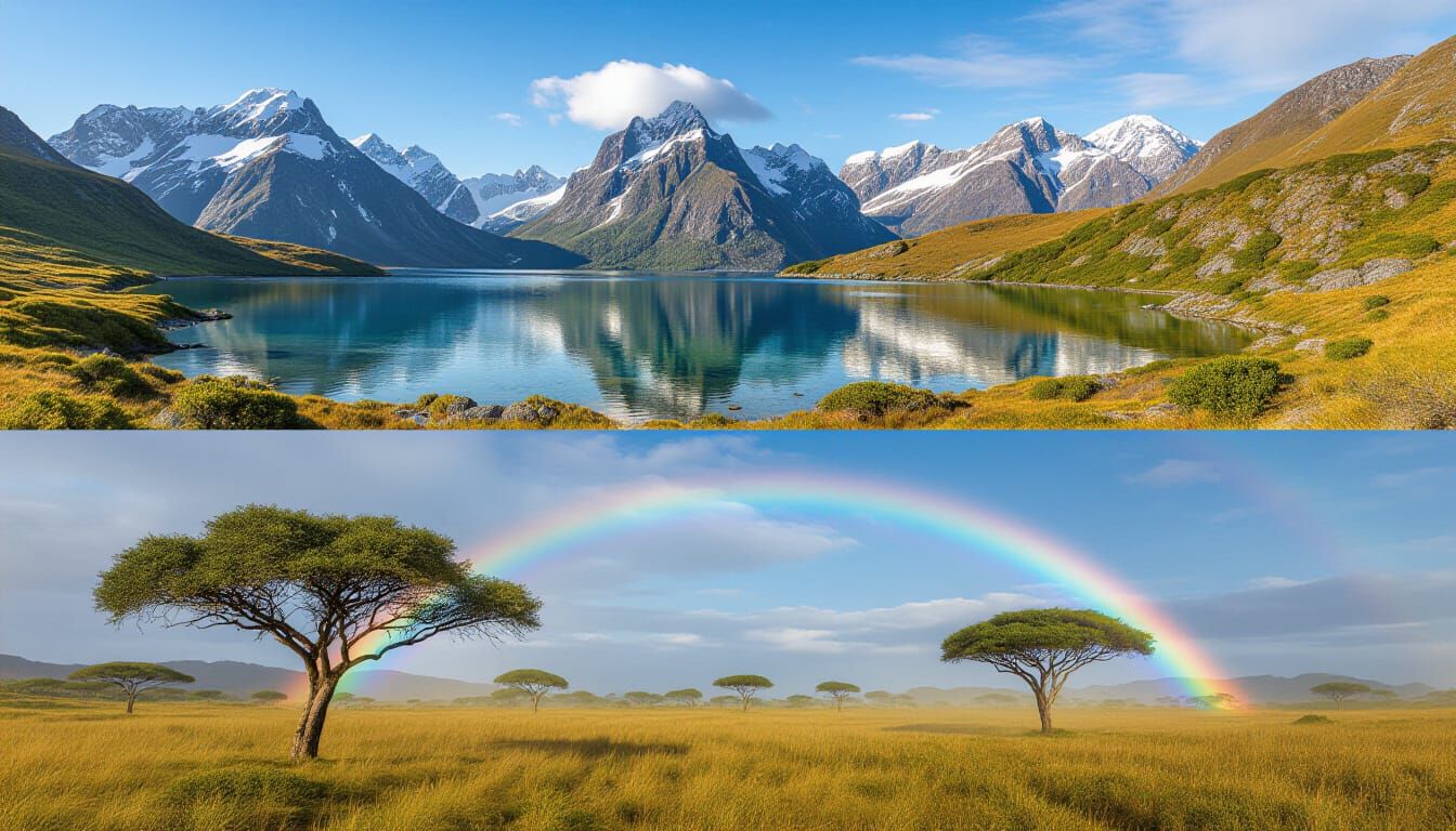 Contrasting Landscapes: Alps Meet Savanna with Rainbow Bridg...