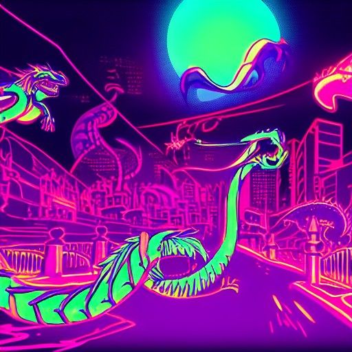 Cyberpunk Dragons Emerge in Neon Hues