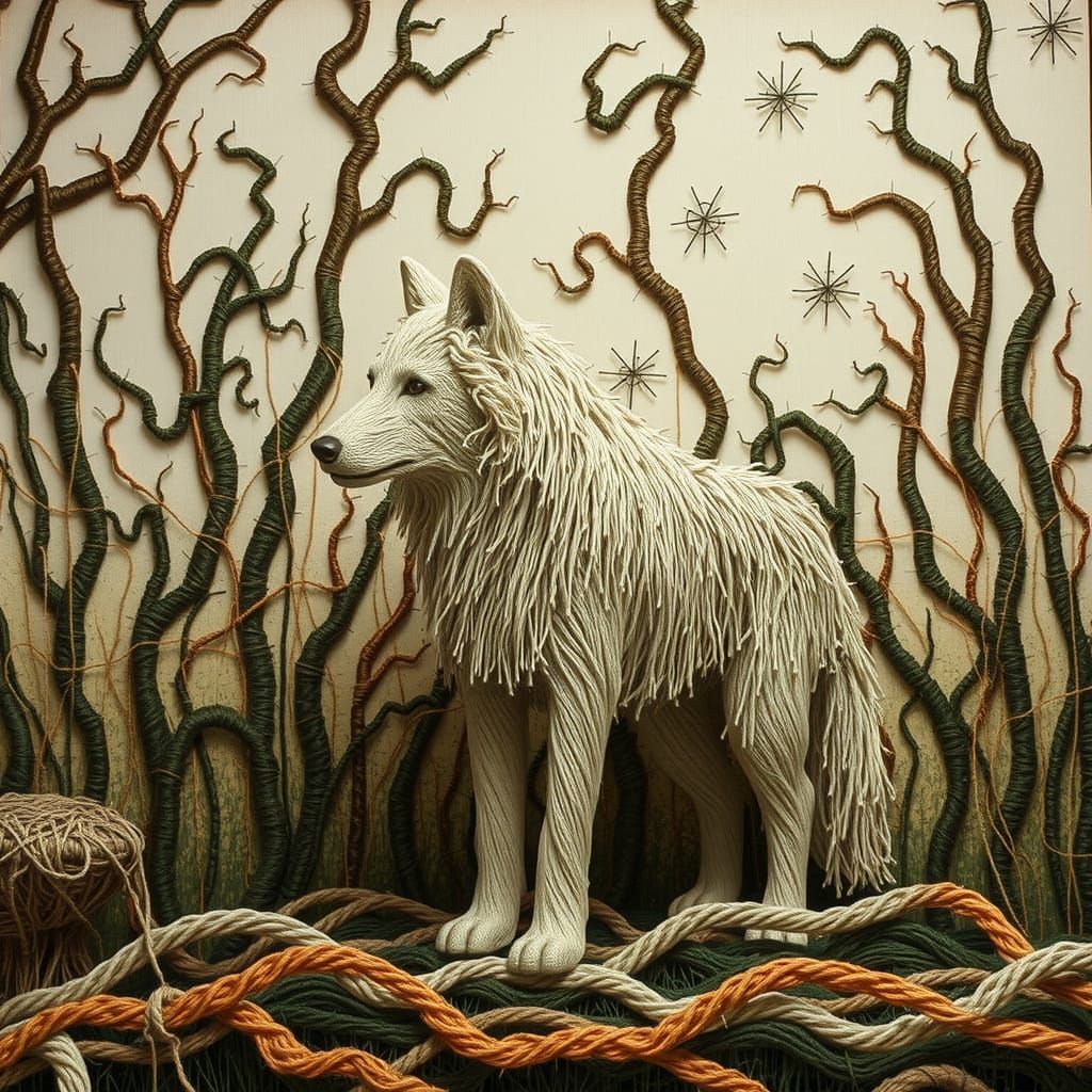 Majestic String Wolf in a Textured Tapestry Landscape