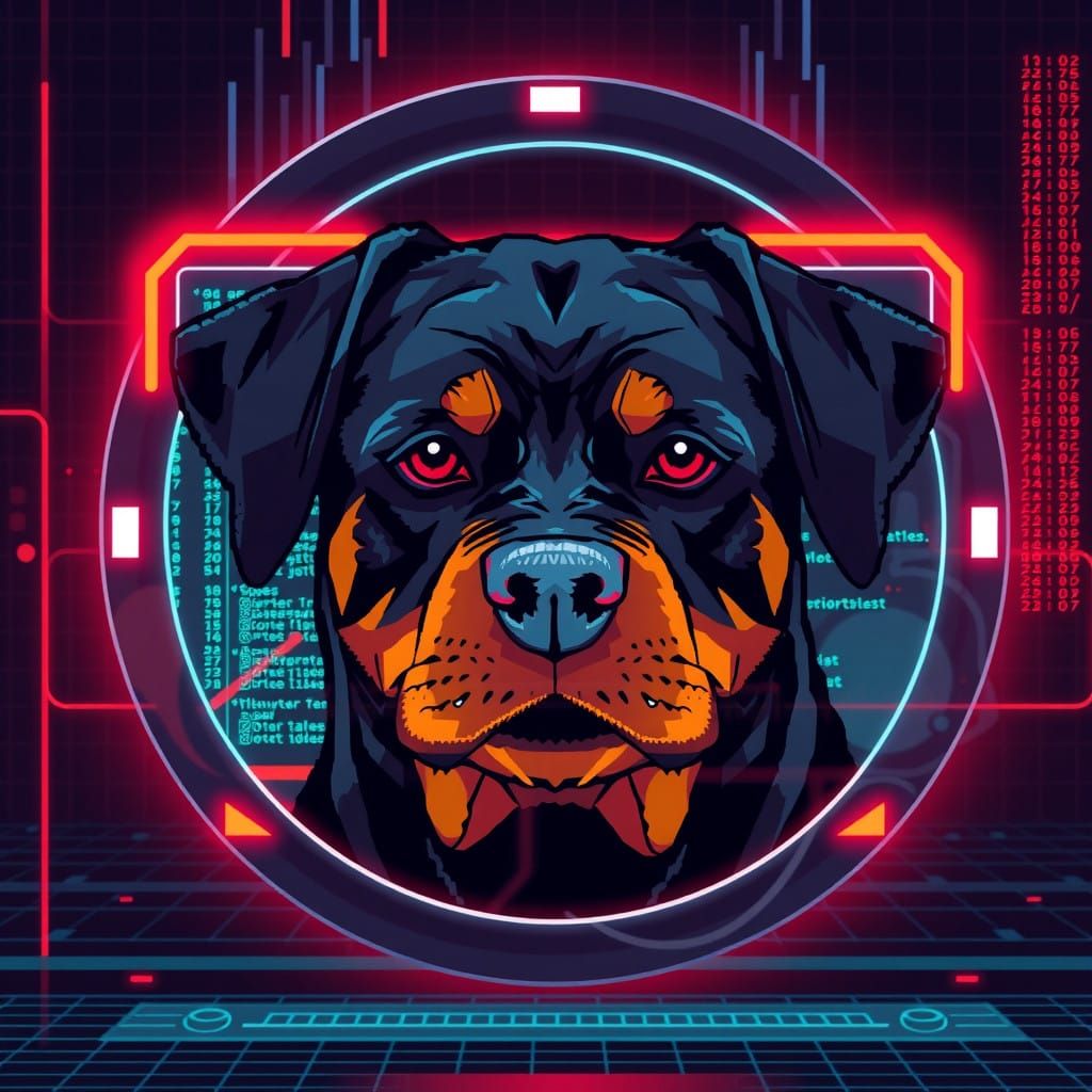 Cyberpunk Pixel Art Rottweiler Guardian Emerges from Digital...
