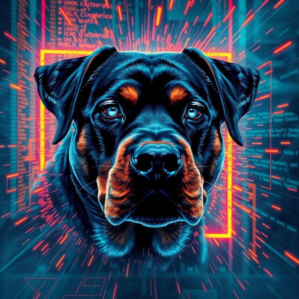 Cyberpunk Rottweiler Breaking Free