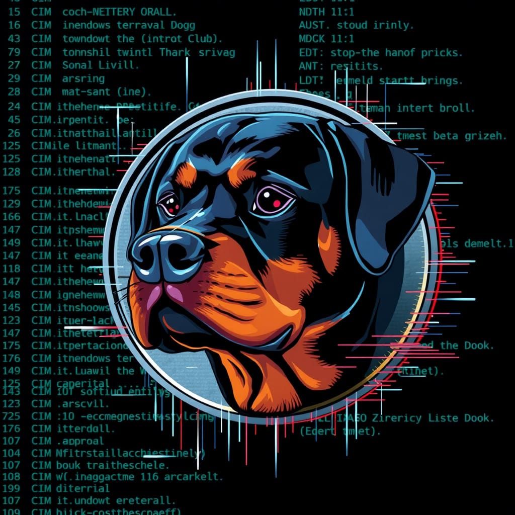 Cyber Rottweiler Guard in Neon Digital Realm