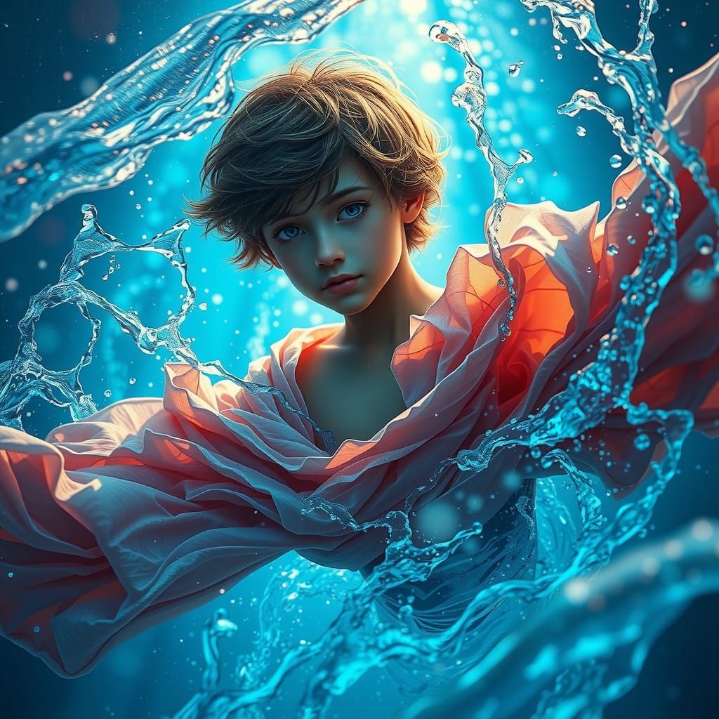 River Spirit Boy in Ethereal Aquatic Realm