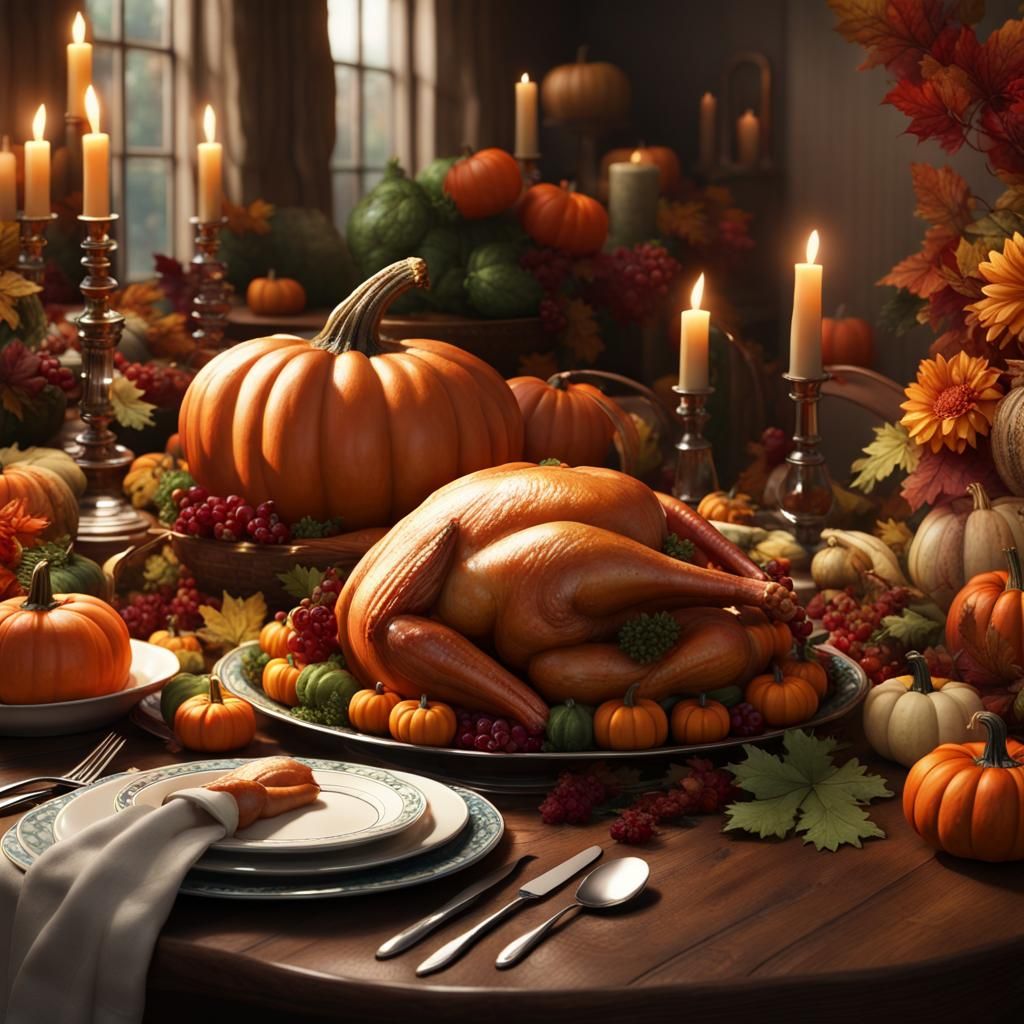 Vibrant Autumnal Feast in Detailed Matte Painting Style