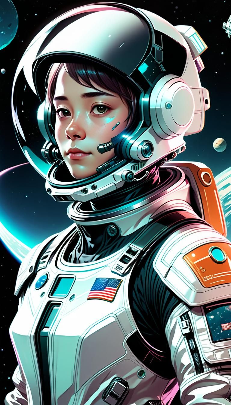 Manga Style Biopunk Astronaut Portrait in Space