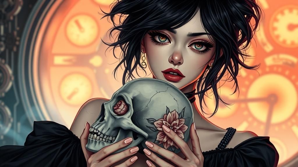 Enigmatic Dark-haired Siren in Steampunk Dreamscape