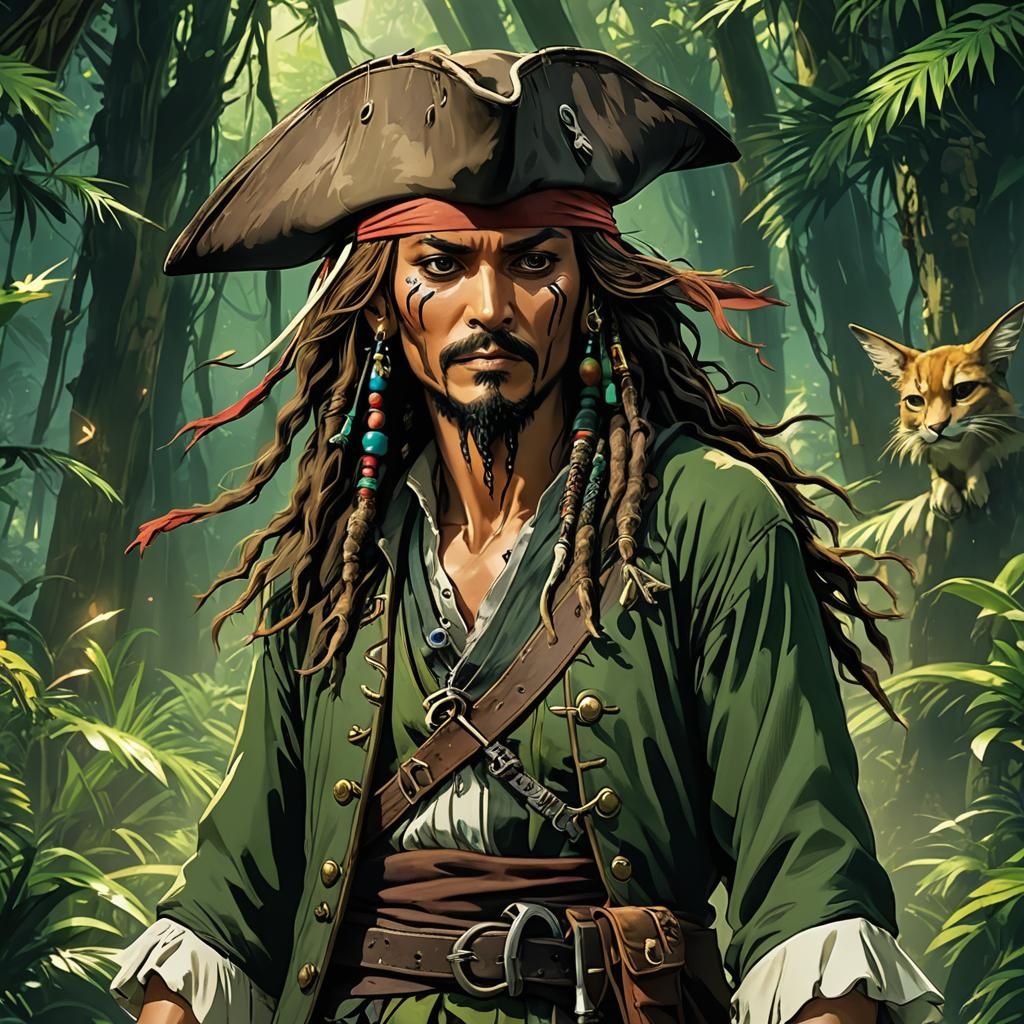 Mystical Pirate in a Cyberpunk Anime World