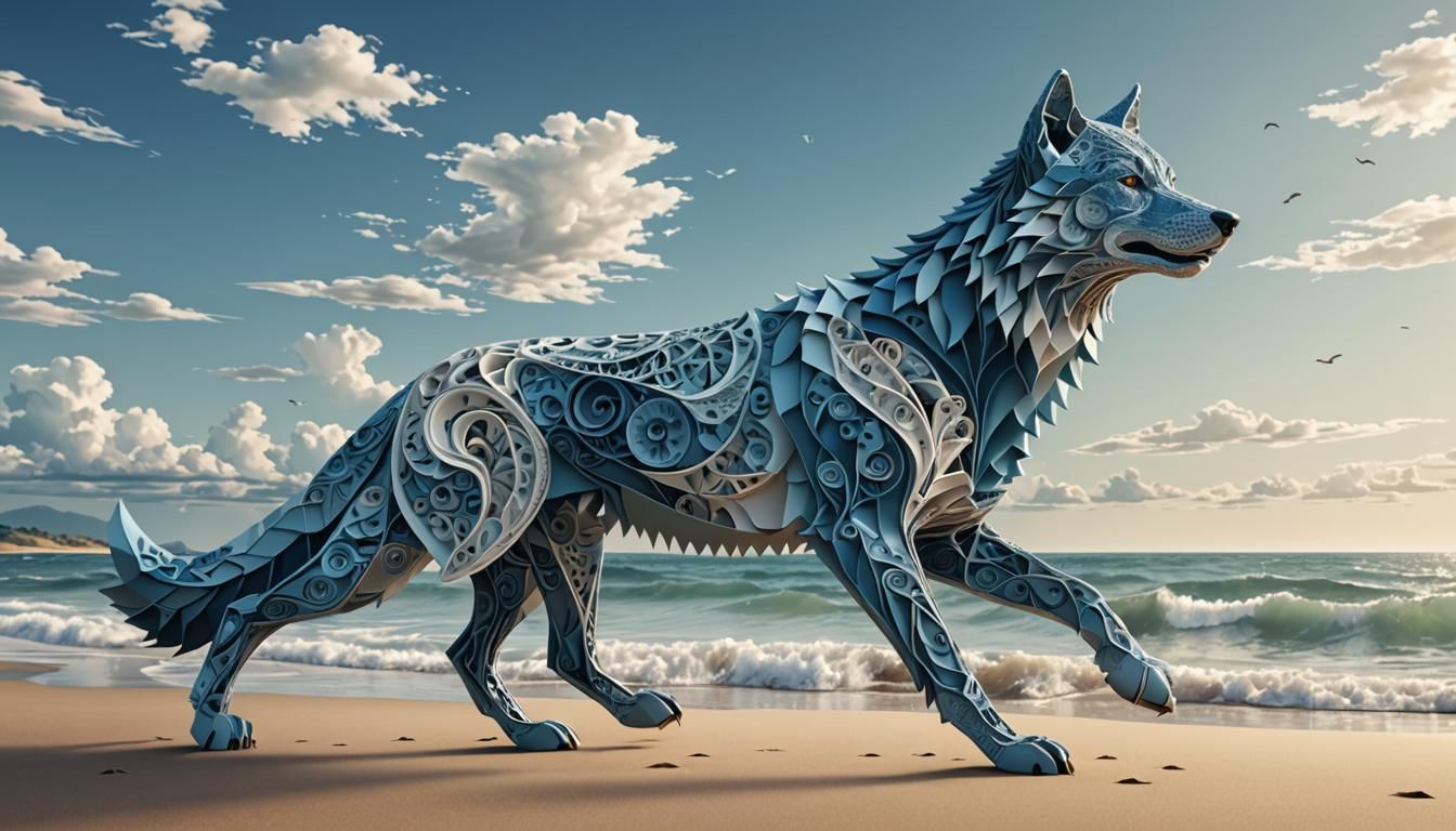 A Wolf in Wave Function Art
