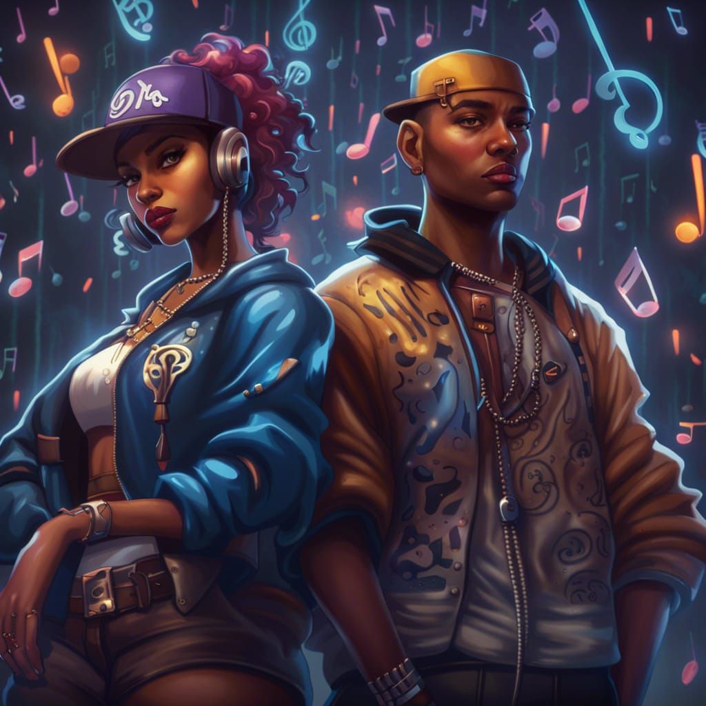 Gangsters in Harmony: Hip Hop Icons in Vibrant Fantasy Lands...