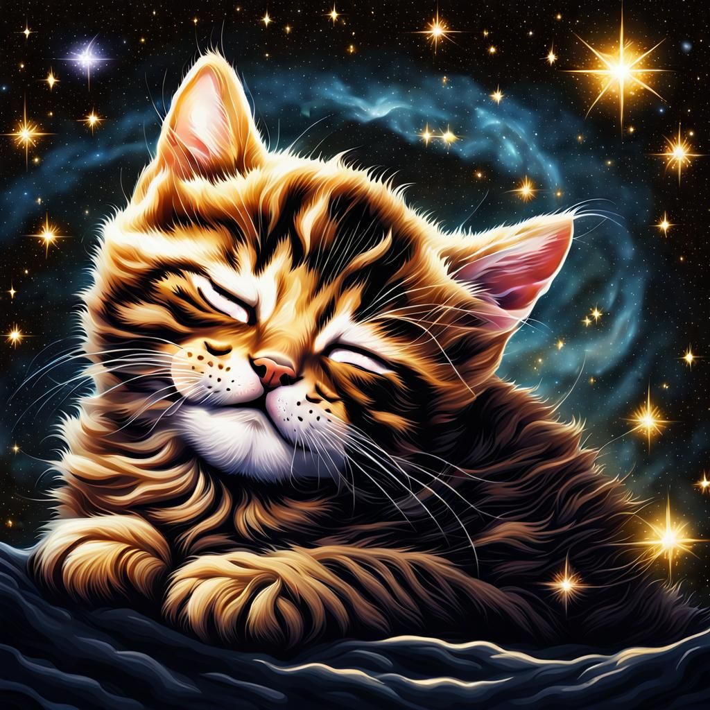 A Starry Kitten Dreams Beneath the Galactic Skies