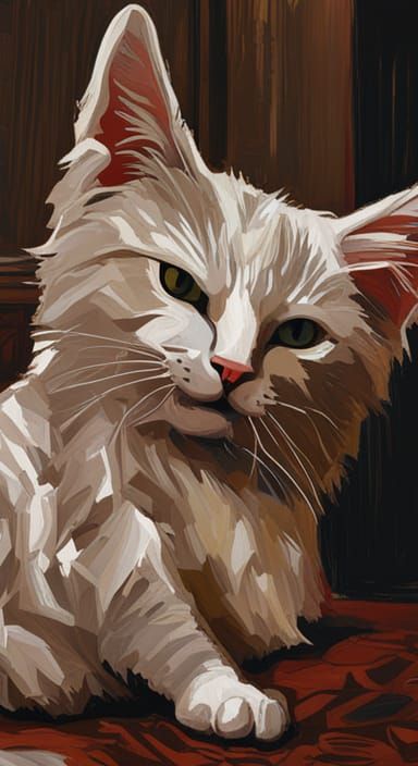 Hyper Realistic Turkish Angora Cat in Exquisite Ornate Japan...