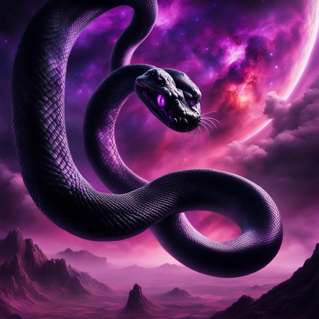 Giant Black Snake Emerges from a Mysterious Purple Nebula