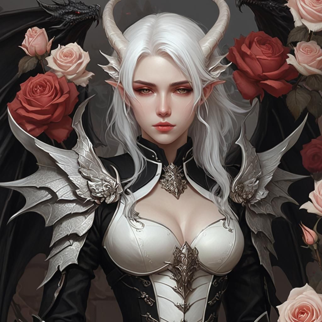 Elegant Dragon Queen in Art Nouveau Armor