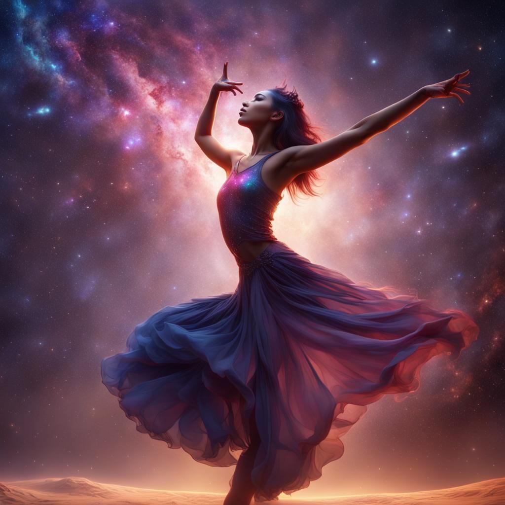 Dancer on a Star in a Galaxy Background