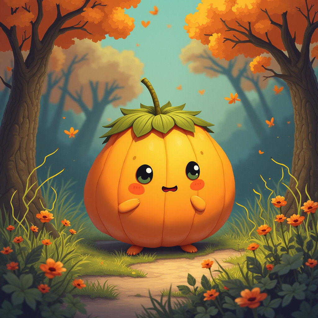Whimsical Cantaloupe Adventure in Chibi Style