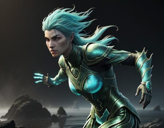 Epic Fantasy Amphibioid in Mystical Aquatic Realm