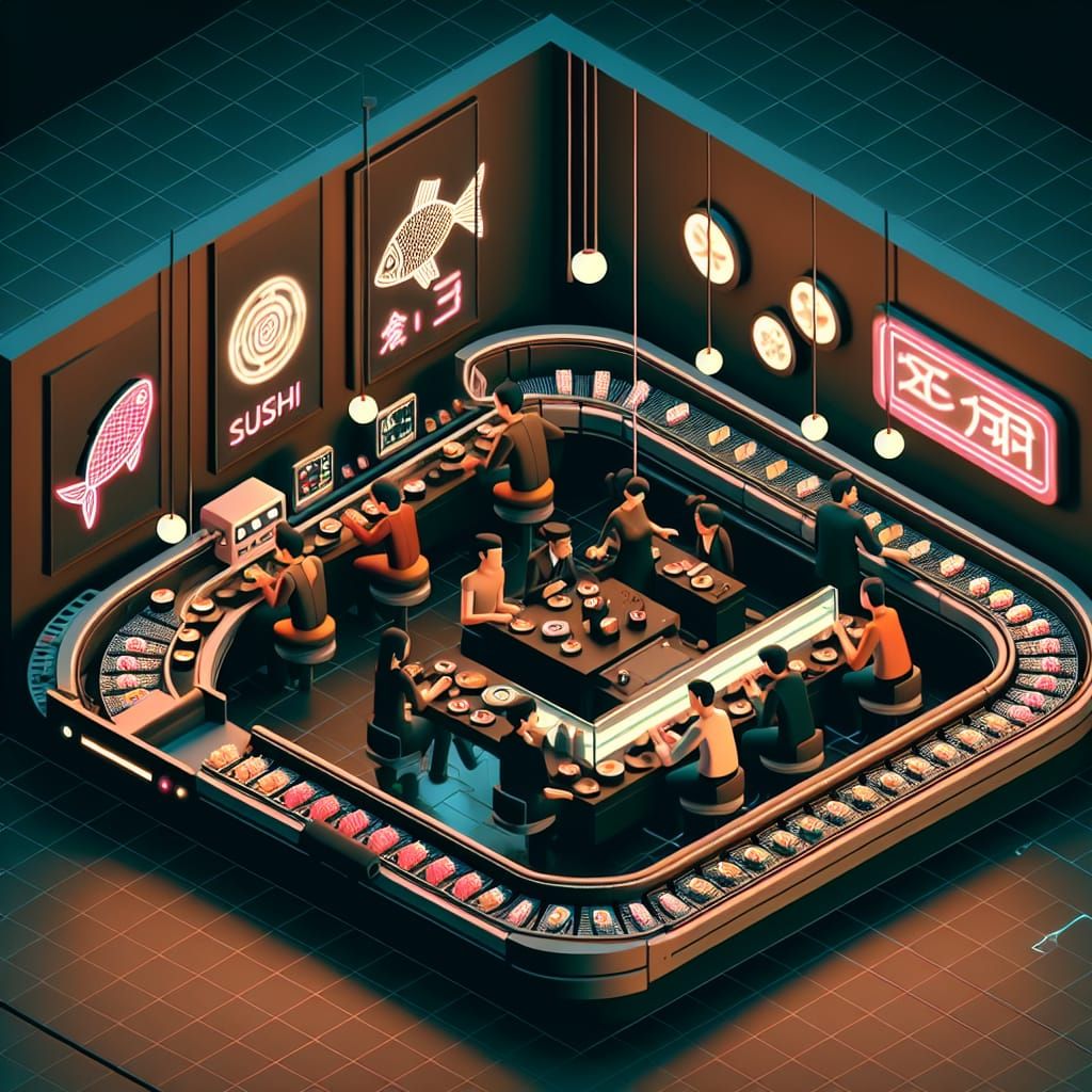 Mid-Century Sushi Restaurant at Dusk