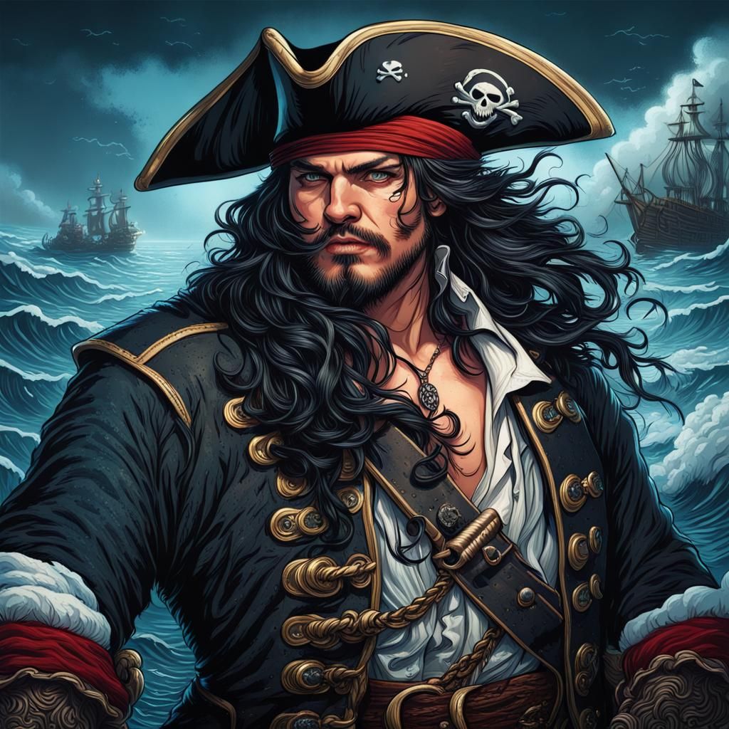 Chubby Pirate Captain in Stormy Seas