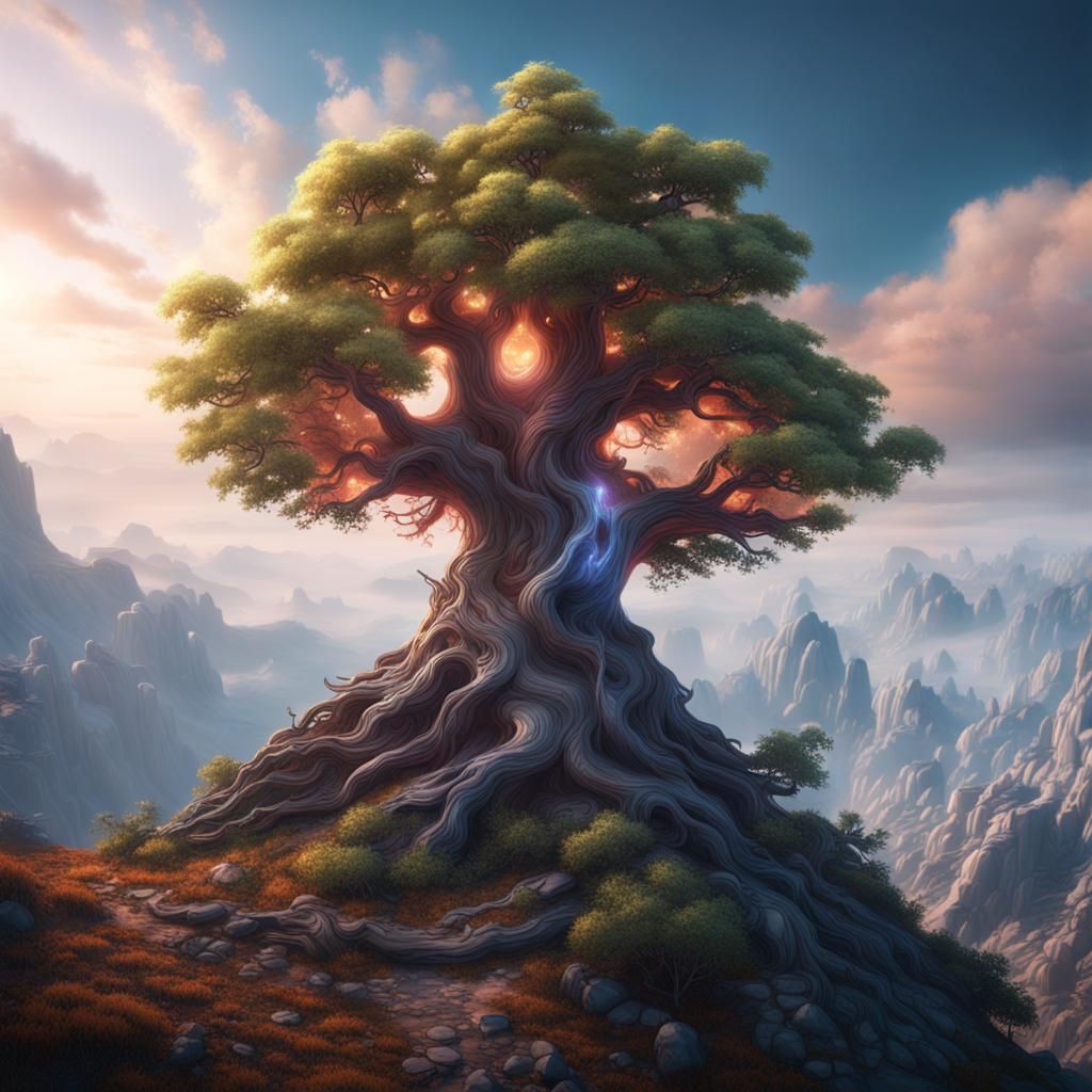 Fantastical Tree on Majestic Mountain