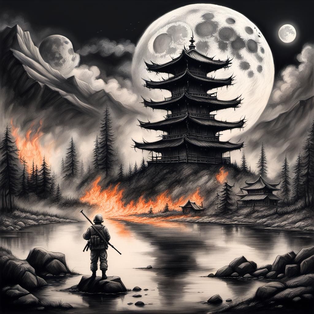 Dark Soldier Under the Blazing Moon