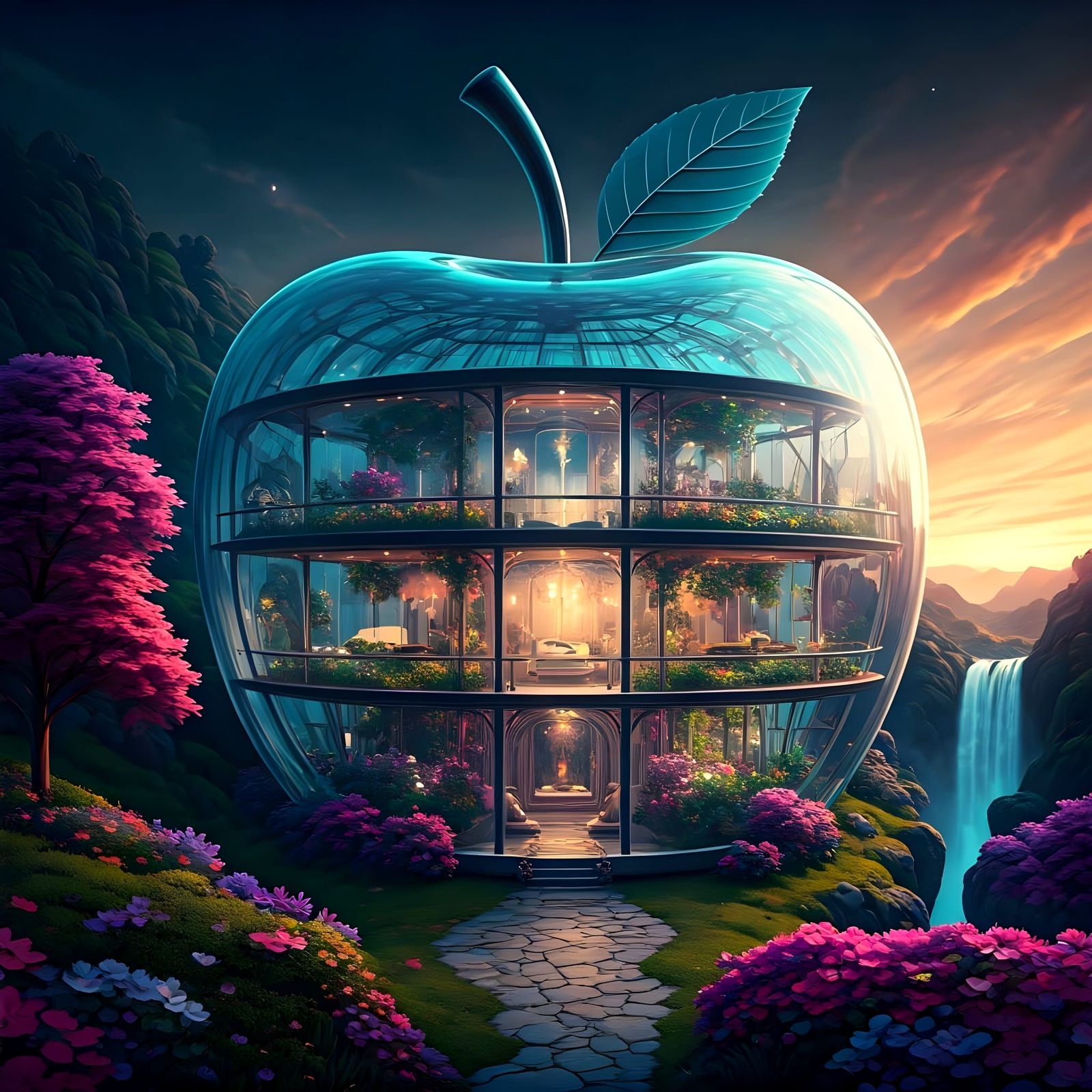 Solarpunk apple house
