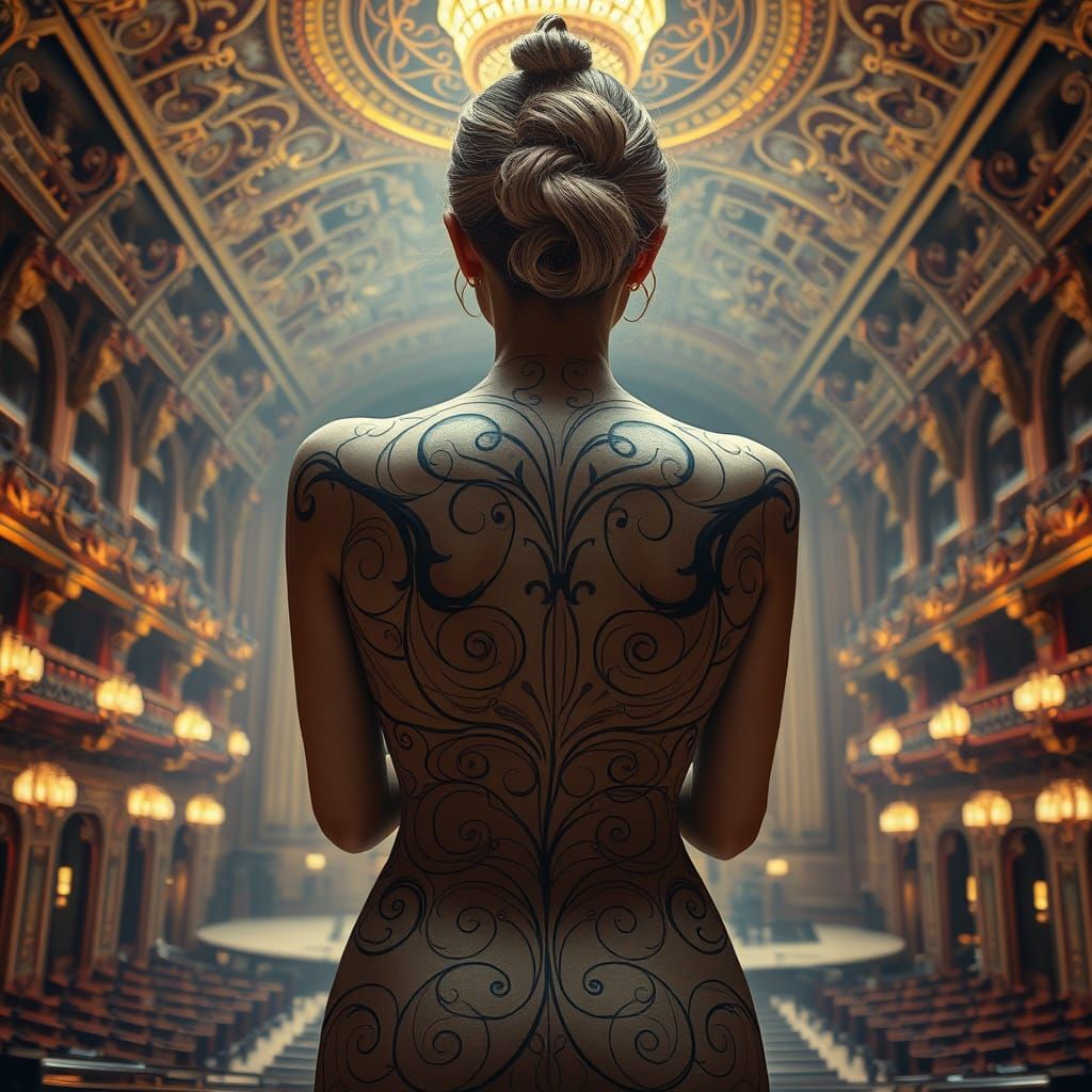 Baroque-Era Woman's Back in Futuristic Realism