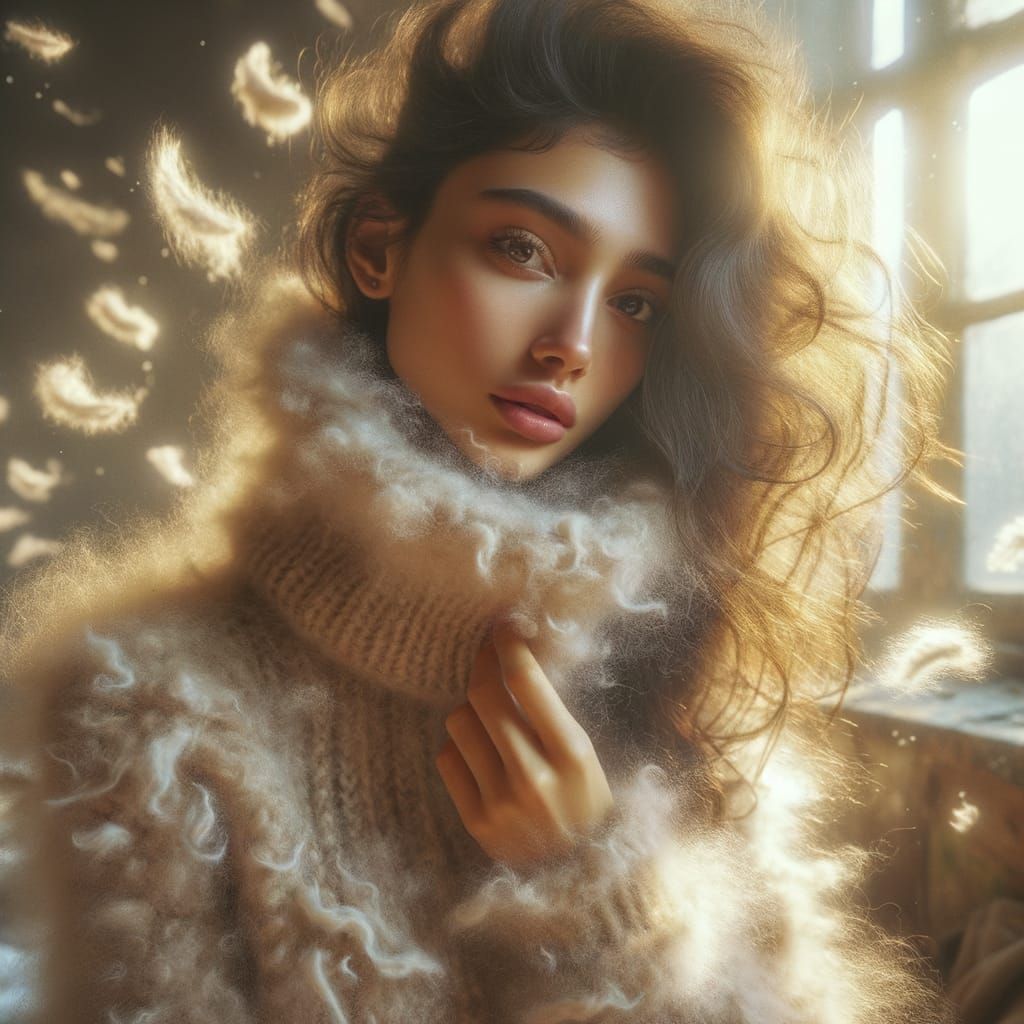 Hyper Realistic Portrait of a Woman in Soft Mohair Sweater