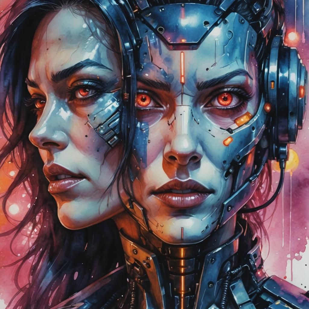 Cyberpunk Cyborg Bounty Hunter with Neon Lights