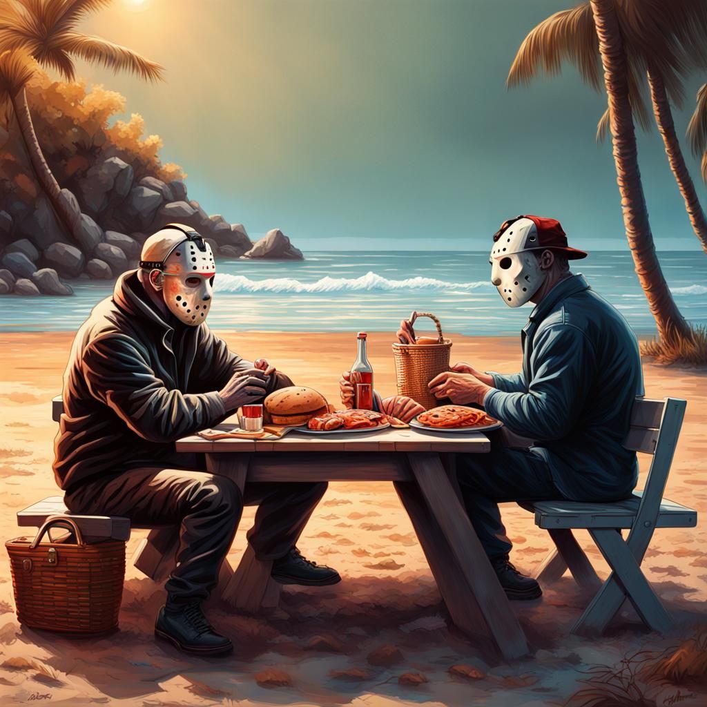 Slasher Icons Share a Leisurely Afternoon in Vibrant Beachsi...