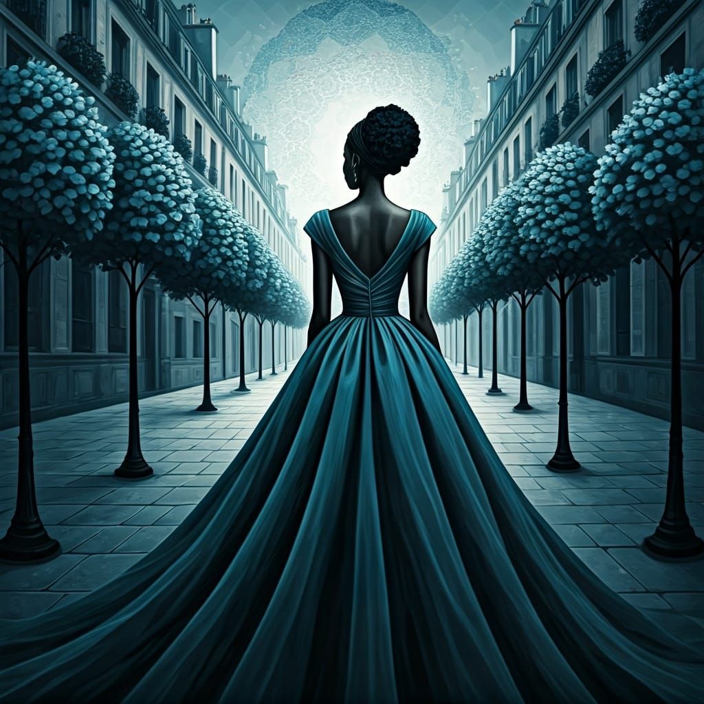 Elegant Black Woman in Paris, Monochromatic Portrait