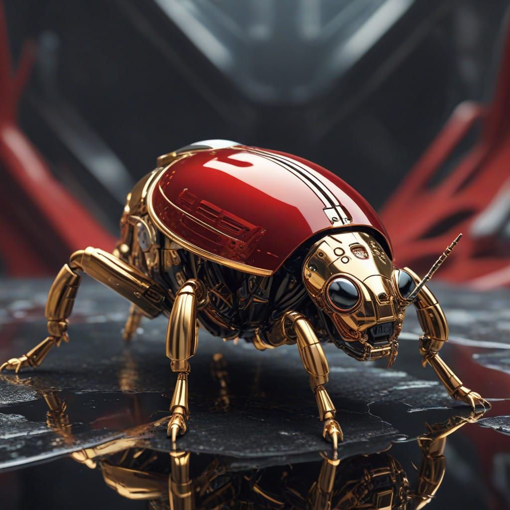 Cybernetic Beetle in a Futuristic Lab