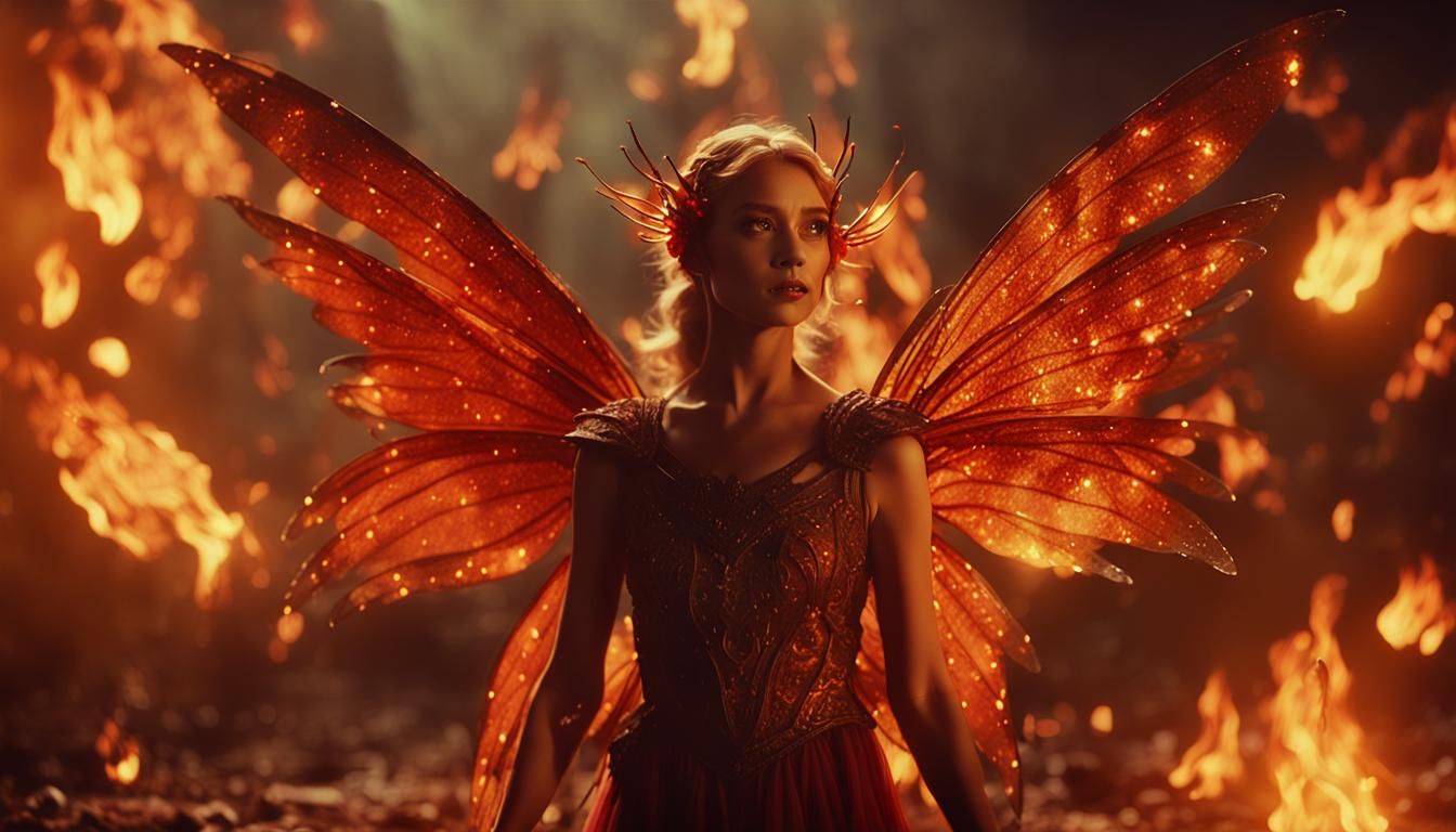 Fiery Fairy in Cinematic Film Still