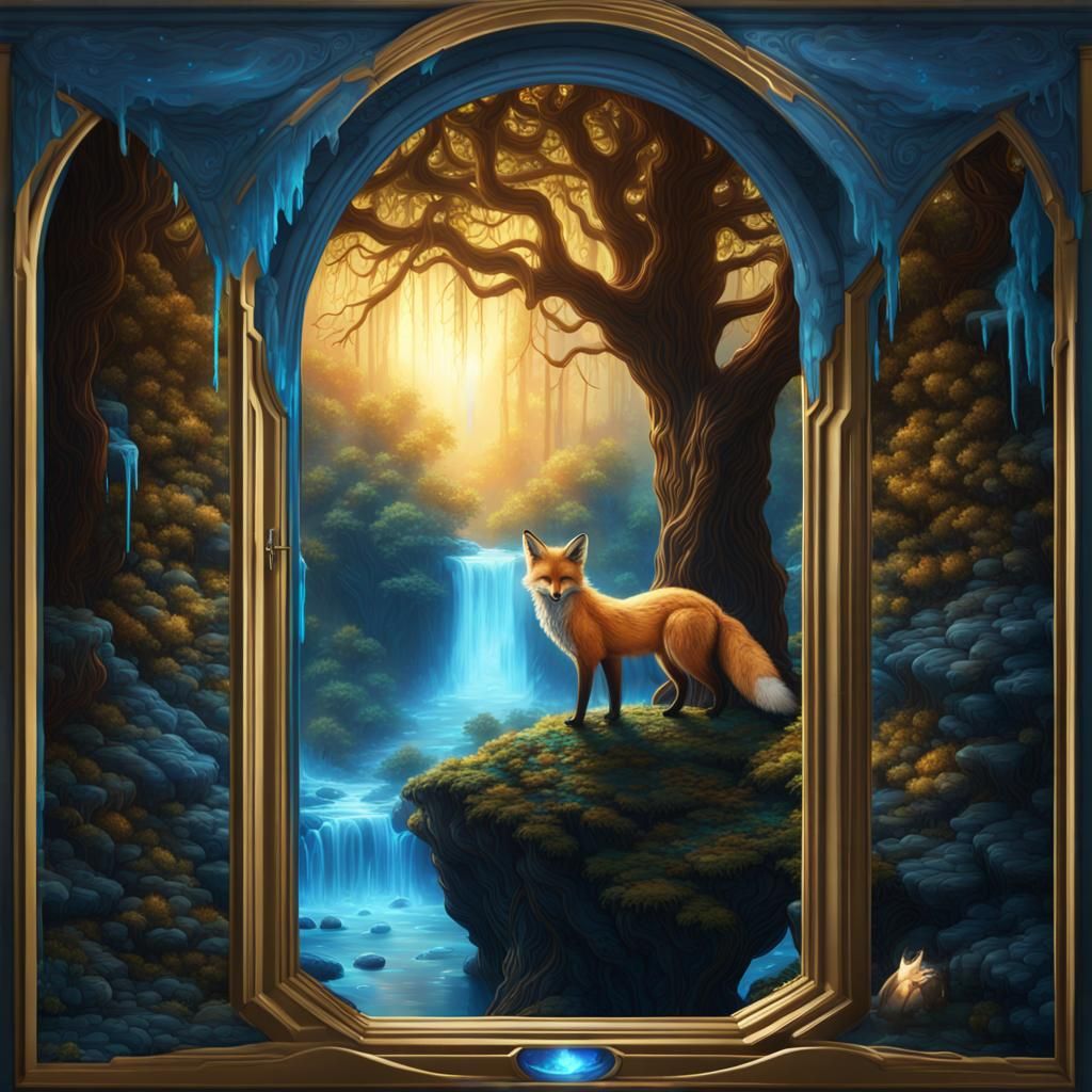 Whimsical Fox in a Radiant Forest Scene