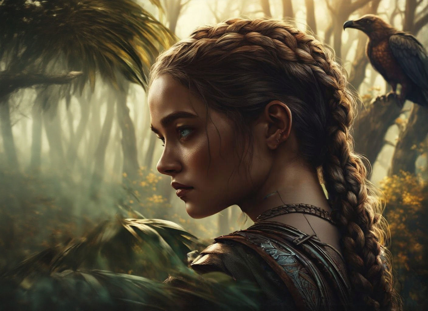 Detailed Digital Painting of a Forest Warrior