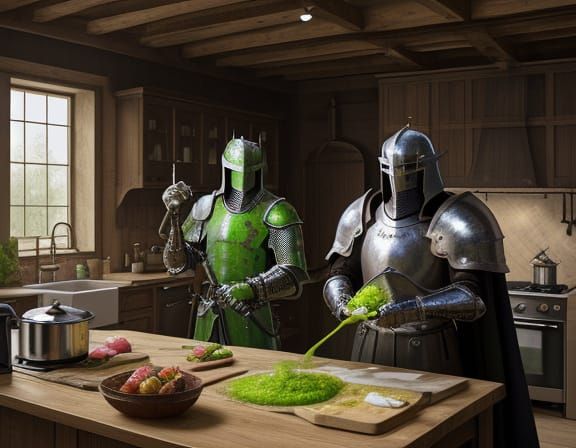 Knight in Modern Kitchen: Surreal Bosch-Inspired Oil Paintin...