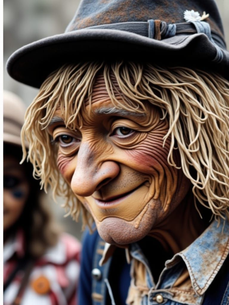 Worzel Gummidge Scarecrow in Whimsical Landscape
