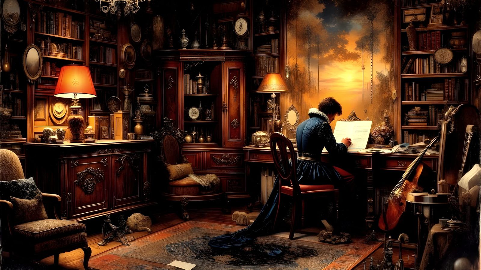 Baroque Composer's Study Crafted from Musical Instruments