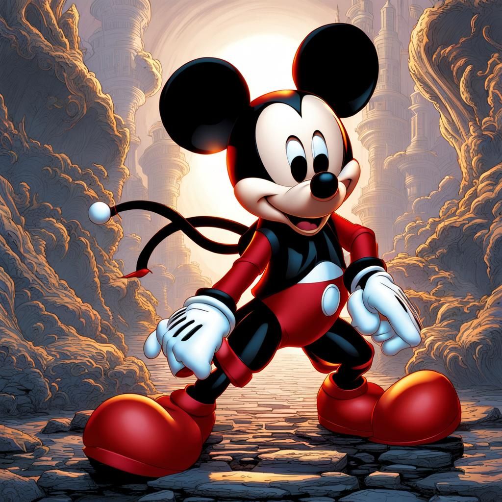 Mickey Mouse, Dark Hero in Cyberpunk Splendor